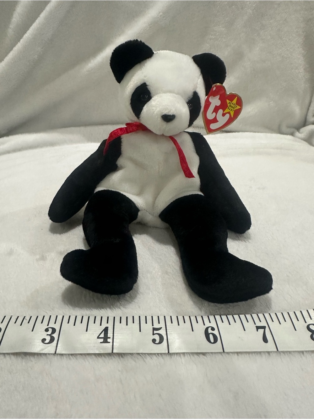 Ty Black and White Panda Plush with Heart Tag